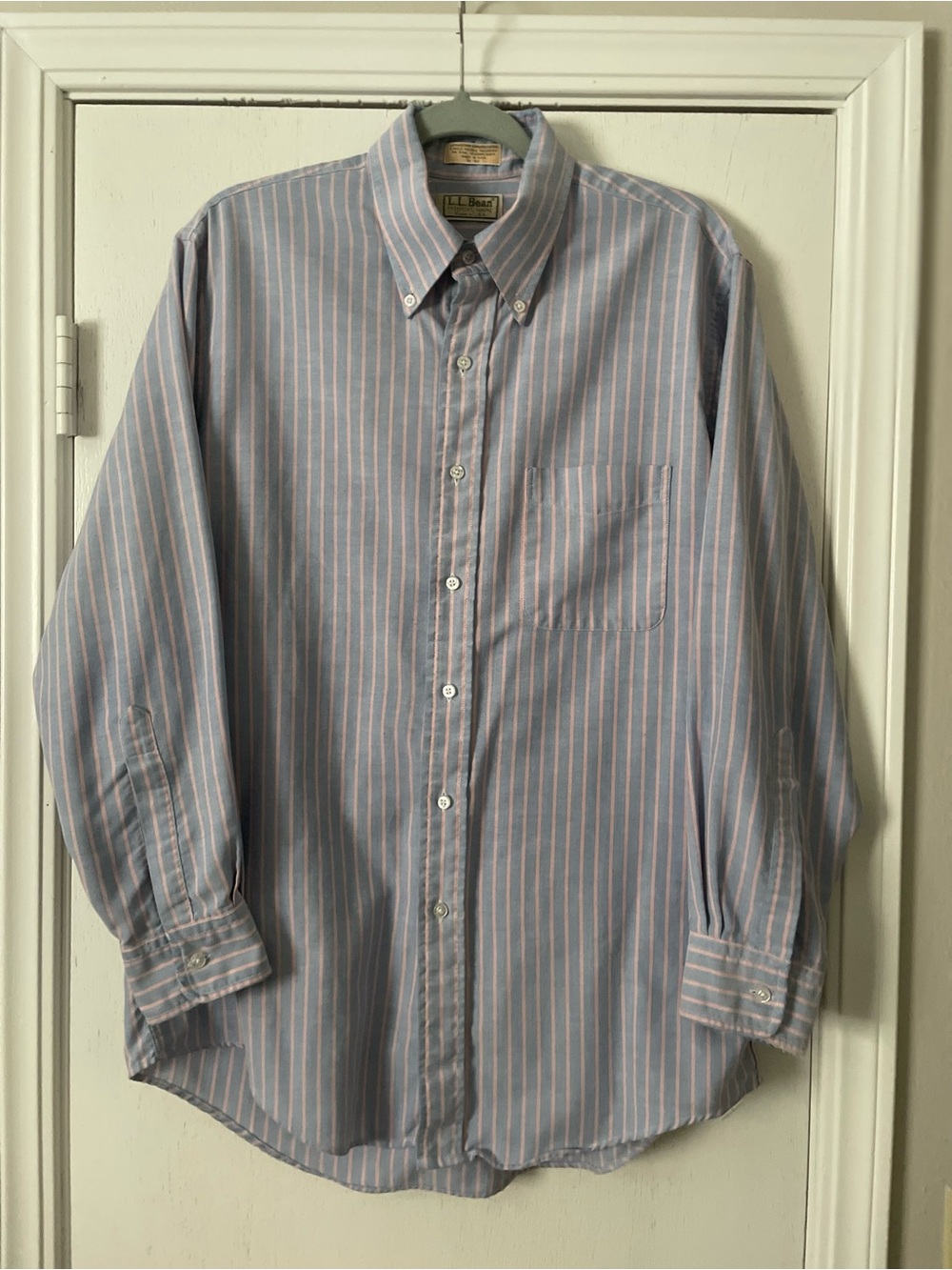 L.L. Bean Blue Shirt with Pink Stripes - Button-Down Dress Shirt